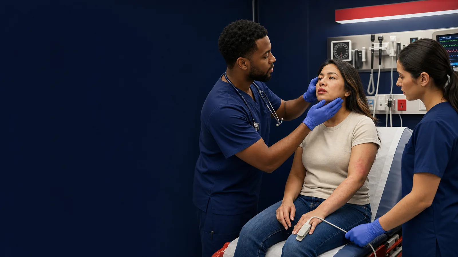 Emergency medical team treating a patient with a severe allergic reaction in Houston
