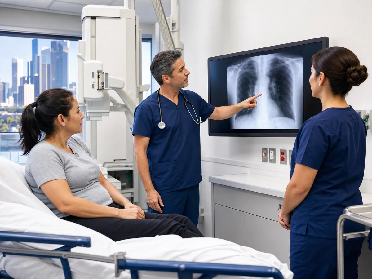 Emergency physician reviewing diagnostic imaging with a patient